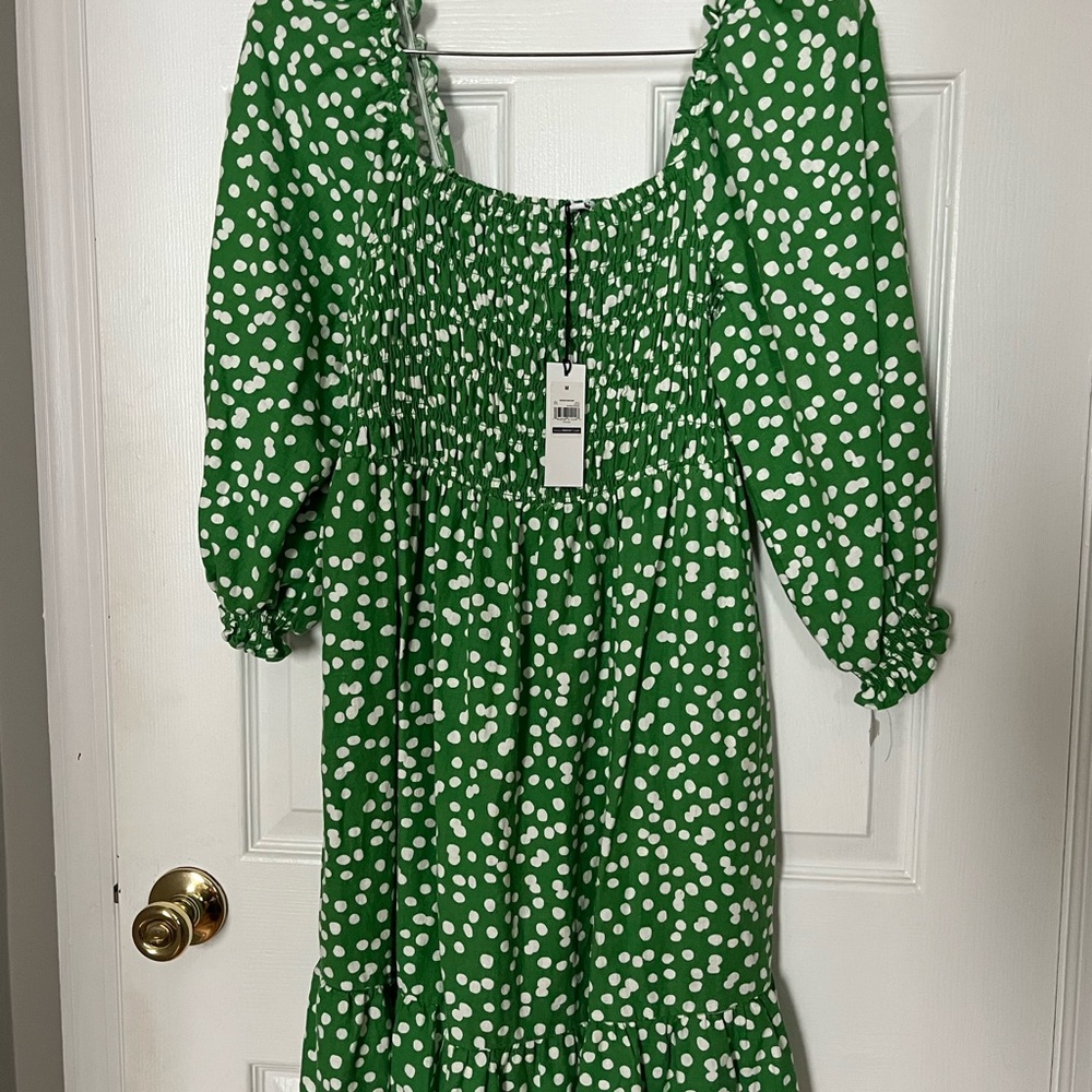 Green Smocked Dress with White Pattern
